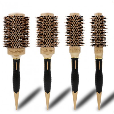 New Creramic Round Lonic Brush with Hairpin Roller Comb Massage Scalp Aluminum Tube Round Barrel Curly Hair Comb Brush