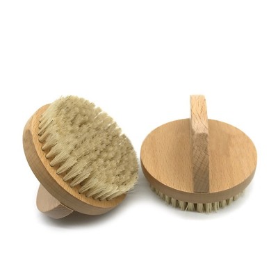 Custom Logo Handheld Natural Shower Scrubber Brush Round Bamboo Sisal Bath Dry Body Brush for Exfoliating and Reduce Cellulite